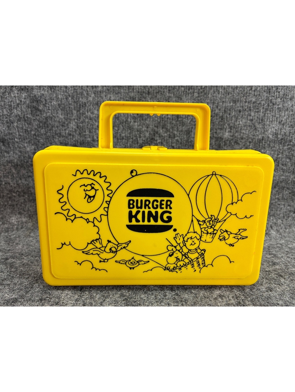Vintage Burger King Yellow Plastic Lunchbox with Hot Air Balloon Design